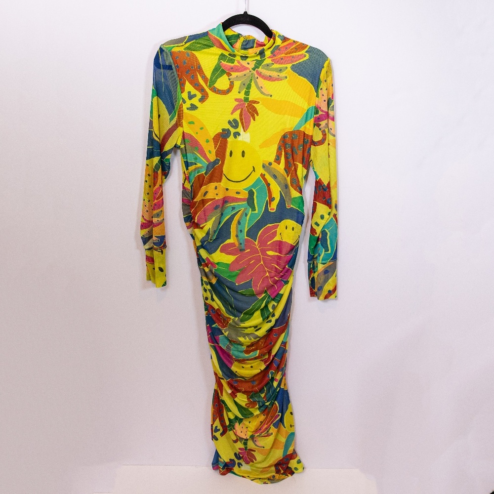 FARM Rio Yellow Multi Floral Smiley Midi Dress